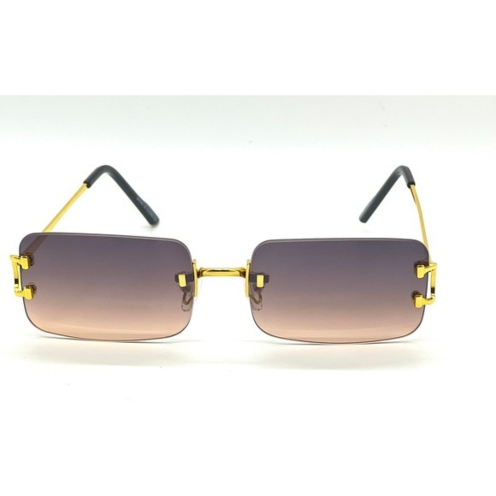 Gold Rim Gradient Purple Women's Rimless Sunglasses - Picture 4 of 10